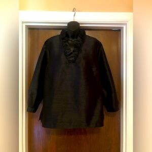 Crown & Ivy Black Blouse with Ruffled Neck - size XXL - NWT